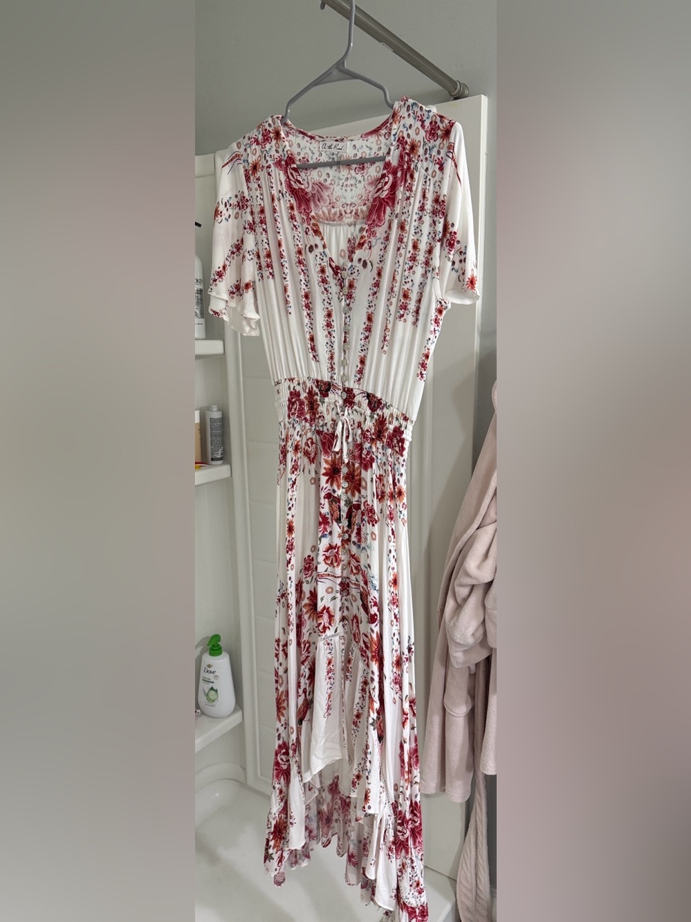 On The Road White Maxi Dress with Red Floral Print